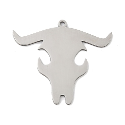 Нержавеющая Сталь Цвет 201 подвески из нержавеющей стали, лазерная резка, оберег на голову крупного рогатого скота, анти-тускнение, цвет нержавеющей стали, 30x34x1 мм, отверстие : 1.6 мм