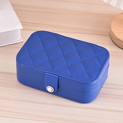 Blue Rectangle PU Imitation Leather Jewelry Storage Boxes, Portable Travel Rhombus Textured Case with Snap Clasp, for Ring Earring Holder, Gift for Women, Blue, 16.5x11.5x5.5cm