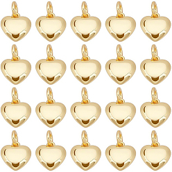 Настоящее золото 18K Латунные подвески, долговечный, с целью перехода в кольце, сердце прелести, реальный 18 k позолоченный, 10x9x3.5 мм, отверстие : 3 мм, 20 шт