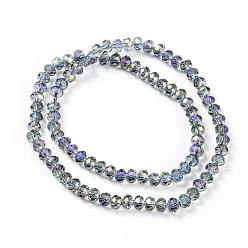 Lilac Electroplate Transparent Glass Beads Strands, Full Rainbow Plated, Faceted, Rondelle, Lilac, 3x2mm, Hole: 0.8mm, about 150~155pcs/strand, 15~16 inch(38~40cm)
