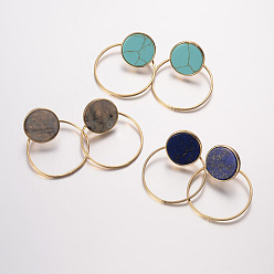 Mixed Stone Natural & Synthetic Mixed Stone Ear Studs, with Brass Findings, Flat Round, Golden, 40x31x1.5~3mm, Pin: 0.7mm