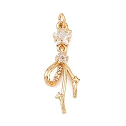 Настоящее золото 18K Латунные микро проложить кубического циркония подвески, звезда, реальный 18 k позолоченный, 32x11.5x5 мм, отверстие : 3 мм