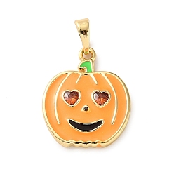 Тыква Латунные микро проложить кубического циркония подвески, с эмалью, без кадмия и без свинца, реальный 18 k позолоченный, тыква, 21x17x2.5 мм, отверстие : 3.5x6 мм