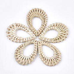 Antique White Handmade Reed Cane/Rattan Woven Linking Rings, For Making Straw Earrings and Necklaces, teardrop, Antique White, 45~51x27~33x4~5mm, Inner Measure: 19~27x12~16mm