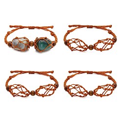 Седло Коричневый 4 нейлоновый плетеный браслет, с бусинами из натурального дерева, мешочек из макраме пустой держатель камня для регулируемого изготовления браслета, седло коричневый, внутренний диаметр: 1-7/8~3-1/2 дюйм (4.7~8.8 см)