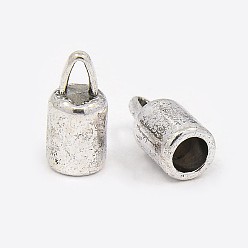 Antique Silver Tibetan Style Alloy Cord Ends, Lead Free and Cadmium Free, Tube, Antique Silver, 13.8x6.5mm, Hole: 1.9mm, Inner Diameter: 4mm