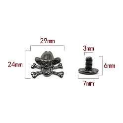 Gunmetal Zinc Alloy Decorative Buttons, Skull, Gunmetal, 2.4x2.9cm