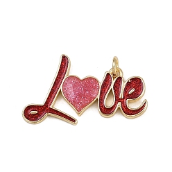Слово Подвески из латуни с эмалью на тему «слово любви», с блестящей пудрой и соединительным кольцом, стойки покрытие, без кадмия и без свинца, долговечный, реальный 18 k позолоченный, слово, 17x29x2 мм, отверстие : 3.2 мм