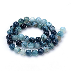 Sky Blue Natural Striped Agate/Banded Agate Beads Strands, Dyed, Round, Sky Blue, 8mm, Hole: 1mm, about 47pcs/strand, 14.96 inch(38cm)