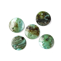 Средний Аквамарин Окрашенные распылением подвески из натуральной ракушки акойя, диск, средний аквамарин, 13x1.2 мм, отверстие : 1 мм