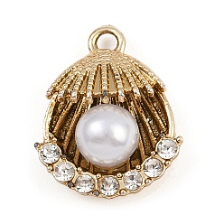 Золотой Подвески из сплава и страза, с пластиковой имитацией жемчуга, подвески в форме ракушек, золотые, 20x16x8 мм, отверстие : 2 мм