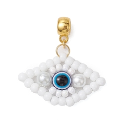 Белый Подвески-шармы из стекла ручной работы в виде европейских семян, стеклянный жемчуг и смоляные подвески с большими отверстиями для сглаза, золотые, белые, 40 мм, отверстие : 5 мм