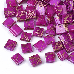 Magenta 2-Hole Drawbench Glass Seed Beads, Opaque Spray Painted, Rectangle, Magenta, 5x4.5~5x2~2.5mm, Hole: 0.5~0.8mm