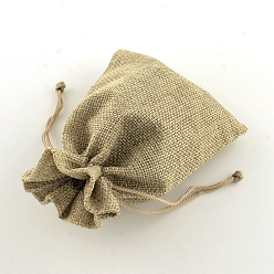 Tan Polyester Imitation Burlap Packing Pouches Drawstring Bags, Tan, 18x13cm