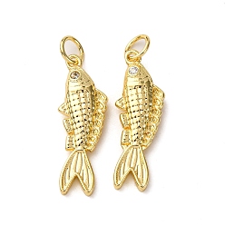 Fish Латунные микро проложить кубического циркония подвески, с целью перехода в кольце, стойки покрытие, долговечный, без свинца и без кадмия, реальный 18 k позолоченный, рыба, 23.5x8x3.5 мм, отверстие : 3.5 мм