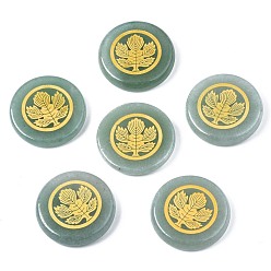 Green Aventurine Autumn Theme Natural Green Aventurine Cabochons, Flat Round with Maple Leaf Pattern, 25x5mm, about 6pcs/bag
