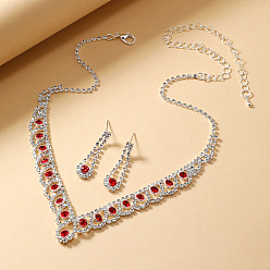 Светло-сиамский Ожерелья и серьги-гвоздики из сплава со стразами в форме капли, Light Siam, 320 мм