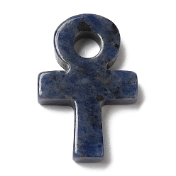 Содалитовое Природные подвески содалитом, анкх крест прелести, 29.5~30x20x5~5.5 мм, отверстие : 5 мм