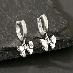 Argent Boucles d'oreilles créoles pendantes en laiton serties de micro-pavés de zirconiums cubiques, en forme de nœud papillon, pour femmes, argenterie, 19x9mm