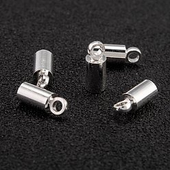 Посеребрённый Латуни мозг заканчивается, Торцевые крышки, долговечный, колонка, 925 серебро покрытием, 9x3.5 мм, отверстие : 1.5 мм, внутренний диаметр: 3 мм