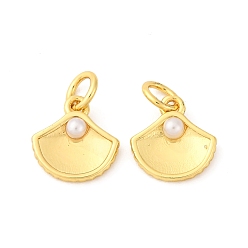 Настоящее золото 18K Латунь прелести, формы раковины, с abs имитационными жемчужными бусинами , стойки покрытие, долговечный, без кадмия и без свинца, с целью перехода в кольце, реальный 18 k позолоченный, 10.5x10x3.5 мм, отверстие : 3 мм