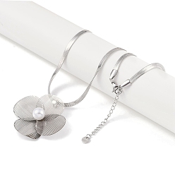 Нержавеющая Сталь Цвет 304 ожерелья с подвесками-цветками из нержавеющей стали и АБС-пластика для женщин, цвет нержавеющей стали, 17.72 дюйм (45 см)