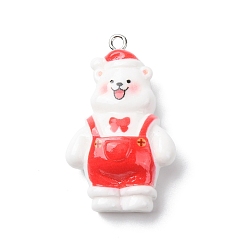 Медведь Рождественские подвески из непрозрачной смолы, с железной платиной петлей, медведь, 37x22x11 мм, отверстие : 2 мм