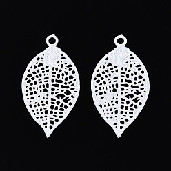 Белый Полые подвески из нержавеющей стали, окрашенные аэрозольной краской., лист прелести, белые, 430 мм, отверстие : 17x9x0.3 мм