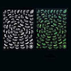 Feather Luminous Plastic Nail Art Stickers Decals, Self-adhesive, For Nail Tips Decorations, Halloween 3D Design, Glow in the Dark, Feather, 10x8cm