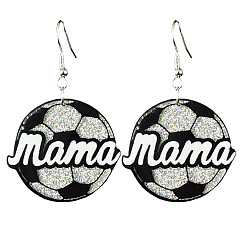 Football Акриловые серьги-подвески ко Дню матери, с блеском порошок, платина, футбол, 50 мм