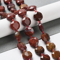 Red Agate Natural Red Agate Beads Strands, with Seed Beads, Faceted Hexagonal Cut, Flat Round, 12~12.5x5~6mm, Hole: 1.2~1.4mm, about 27~29pcs/strand, 15.55~15.75 inck(39.5~40cm)