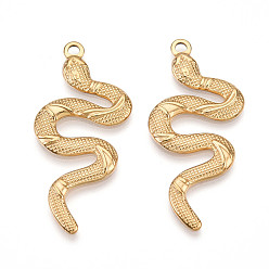 Настоящее золото 18K 304 подвески из нержавеющей стали, ионное покрытие (ip), змеиные чары, реальный 18 k позолоченный, 41x19.5x2 мм, отверстие : 2 мм