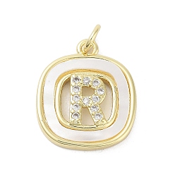 Letter R Покрытие стойки латунь микропаве прозрачные подвески из кубического циркония, с оболочкой, без кадмия и без свинца, долговечный, реальный 18 k позолоченный, с целью перехода в кольце, Буква R, 17.5x15x2.5 мм, отверстие : 3 мм