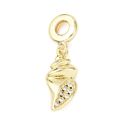 Shell Shape Подвески-шармы с изображением морских животных из латуни с микропаве из прозрачных кубических цирконий, подвески с большими отверстиями в океанской тематике, реальный 18 k позолоченный, формы раковины, 32.5 мм, отверстие : 4.7 мм