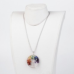 Mixed Stone Tree of Life Mixed Stone Big  Pendants Necklaces, with 304 Stainless Steel Chain, 19.6 inch