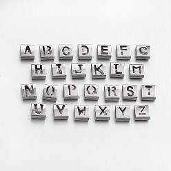 Stainless Steel Color Tarnish Resistant 201 Stainless Steel Slide Charms, Letters, Stainless Steel Color, 9x8x4mm, Hole: 8mm