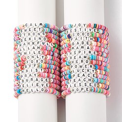 (52) Непрозрачная лаванда 30шт 30 браслеты из бисера из полимерной глины в стиле хейши со словами вдохновения, счастливые опрятные браслеты для женщин, разноцветные, внутренний диаметр: 2-1/4 дюйм (5.7 см)