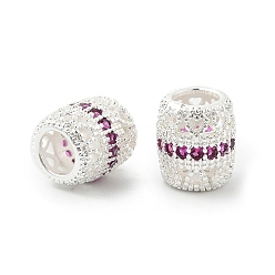 Средний Фиолетово-красный Латунные микро проложить Цирконий Европейский бисером, бусины с большим отверстием, баррель, стойки покрытие, без кадмия и без свинца, долговечный, серебряные, средне фиолетовый красный, 10x9 мм, отверстие : 5 мм