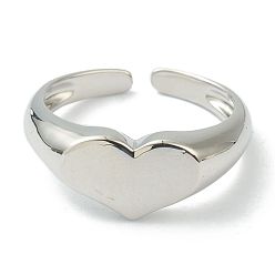Платина Латунь манжеты кольца, открытые кольца, долговечный, сердце, платина, размер США 6, внутренний диаметр: 17 мм