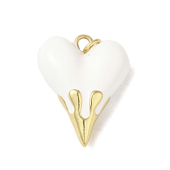 Белый Стойки обшивки латунные подвески, с эмалью, долгоиграющий, без свинца и без кадмия, реальный 18 k позолоченный, шарма сердца, белые, 24.5x19.5x8.5 мм, отверстие : 3 мм