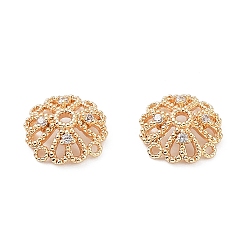 Настоящее золото 18K Покрытие стойки латунный кубический цирконий колпачок из бисера, без кадмия, без никеля и без свинца, цветок, реальный 18 k позолоченный, 10x3.4 мм, отверстие : 1.2 мм