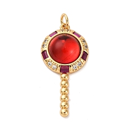 Малиновый Латунные микро проложить кубического циркония подвески, со стеклом и прыжковым кольцом, леденцы прелести, стойки покрытие, прочное покрытие, без кадмия и без свинца, реальный 18 k позолоченный, малиновый, 31.5x15x6.5 мм, отверстие : 3 мм