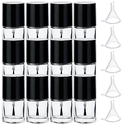 Clear Transparent Glass Nail Polish Empty Bottle, with Brush and Plastic Funnel Hopper, Clear, Bottle: 61x27.5mm, Capacity: 10ml, 12pcs/box