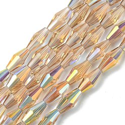 Цвет Древесины Прозрачные стеклянные бусины гальваническим пряди, с покрытием AB цвета, граненые, двухконусные, деревесиные, 8x4 мм, отверстие : 0.8 мм, около 63~66 шт / нитка, 20.47~21.26 дюйм (52~54 см)
