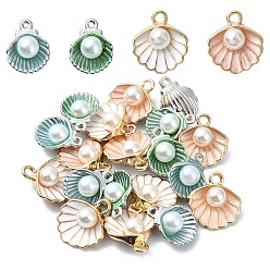 Mixed Color 20Pcs 4 Styles Alloy Pendants, with Enamel and Plastic Imitation Pearl Beads, Shell, Mixed Color, 14.5~17x11.5~15x7mm, Hole: 1.2~2mm, 5pcs/style