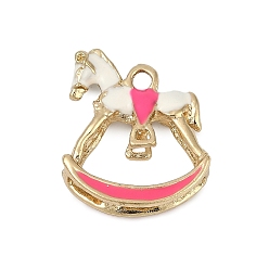 Ярко-Розовый Подвески из эмали и сплава, золотые, лошадь очарование, ярко-розовый, 25x22x6 мм, отверстие : 3 мм