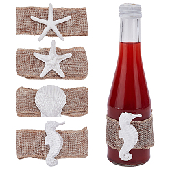 Светло-коричневый 4 шт. 4 стили кольца для салфеток из мешковины в форме ракушки морского конька со смолой, держатель для салфеток, разнообразные, загар, 120x40 мм, 1 шт / стиль