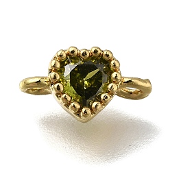Светло-зеленый Коричневый Стойка покрытие латунь кубический цирконий сердце звенья соединительные подвески, долговечный, без кадмия, без никеля и без свинца, реальный 18 k позолоченный, оливковый, 9x5x3.5 мм, отверстие : 1.2 мм