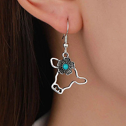 (461) Высокий Металлик Виноград Серьги-подвески из сплава и синтетической бирюзы, античное серебро, крупный рогатый скот, 40x23 мм