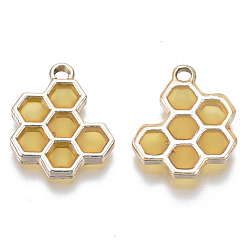 Gold Epoxy Resin Pendants, with Light Gold Plated Alloy Open Back Settings, Honeycomb, Gold, 19.5x16x2.5mm, Hole: 2mm